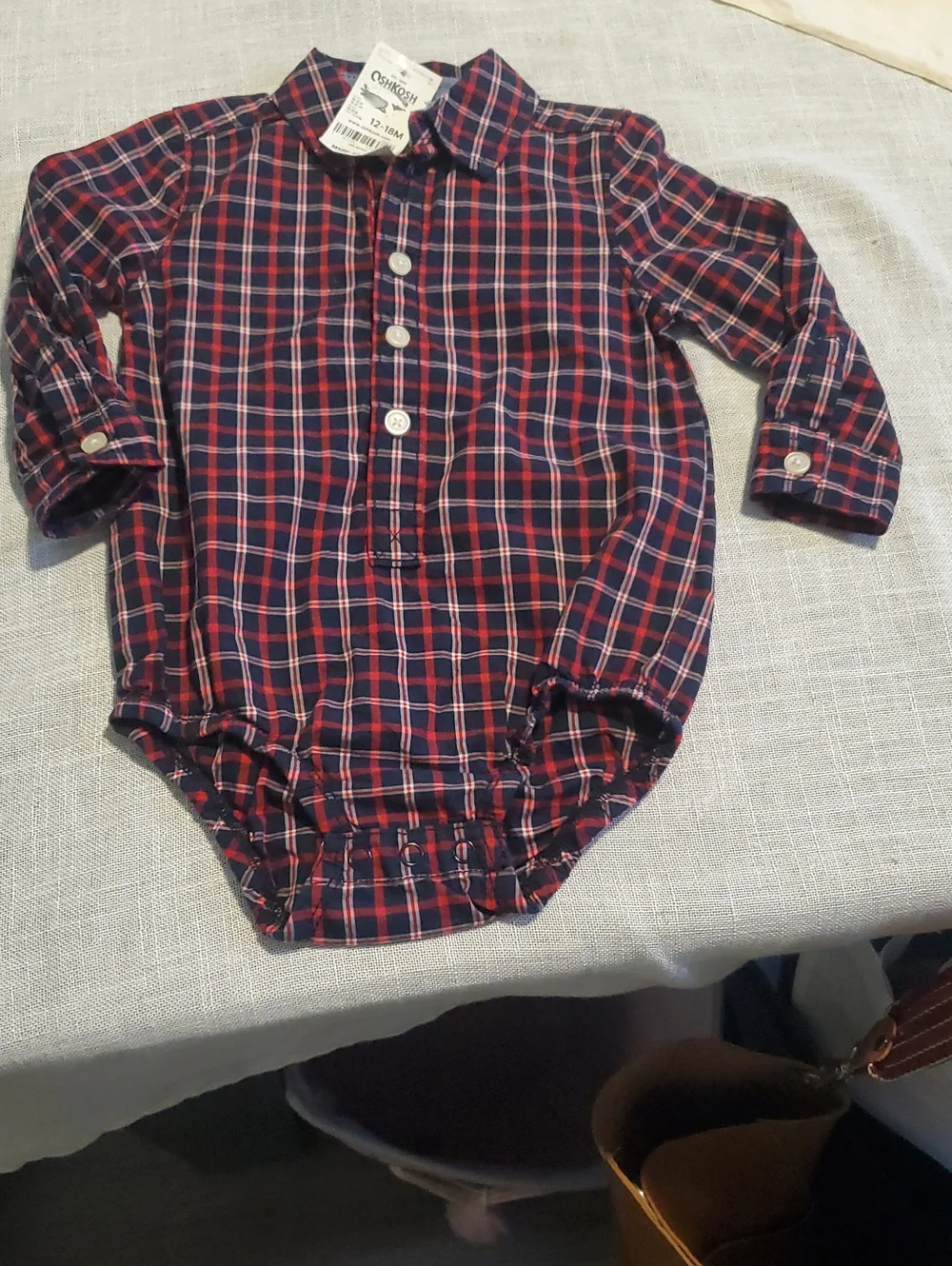 OshKosh B'gosh Navy and Red Plaid Baby Shirt, Size 12-18 M